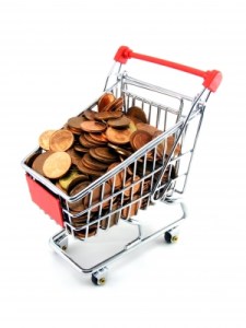 Image of shopping cart filled with pennies